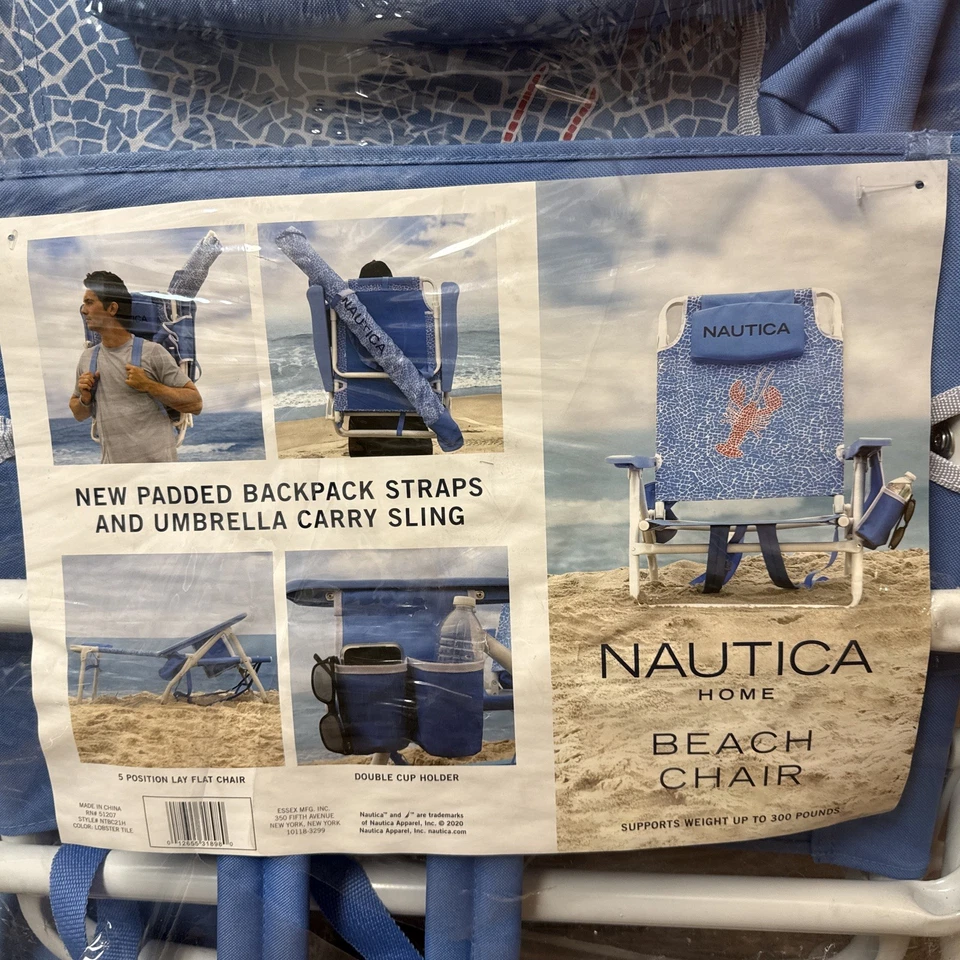 New 1 (one) Nautica Folding Beach Chair Padded Straps *See Description 2020 - Image 2 of 4