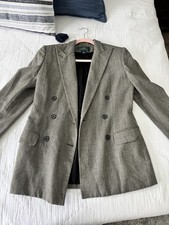 Vintage Ralph Lauren Sz 6 Double-Breasted Tan Houndstooth Wool Jacket