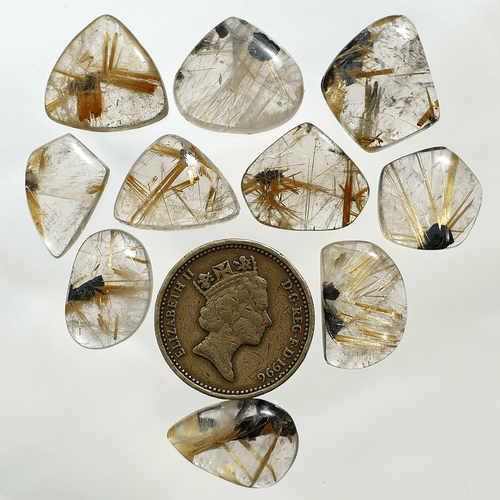 Lotto 10 Pezzi Pietre Preziose Cabochon Quarzo Rutilo Dorato Naturale Qualità AAA 15mm-20mm - Foto 6 di 12