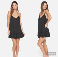 Hurley Solid Black Cover-up Women's Mini Dress Beach Cover-Up(Size XS)