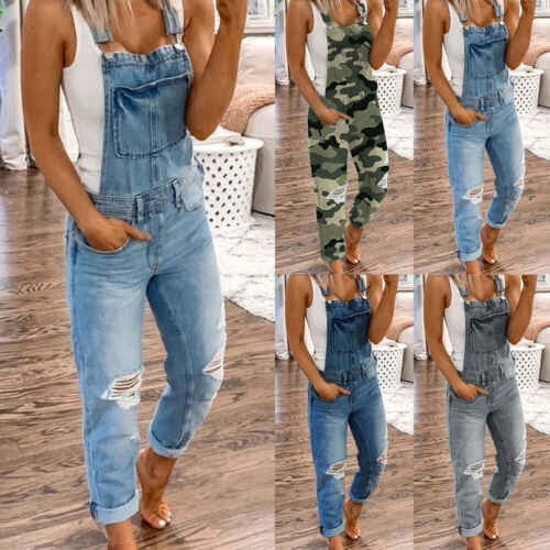 Womens Denim Dungarees Jeans Pants Pockets Jumpsuits Overalls Trousers Bib Pants