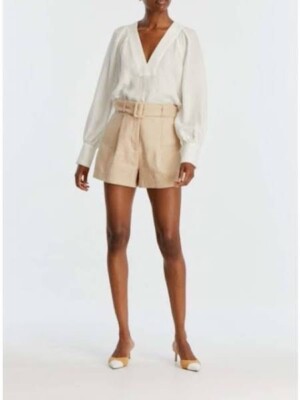 Veronica Beard Women's White Silk V-Neck Long Sleeve Osler Blouse Top Size 0