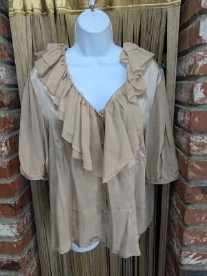 Marc Bouwer Blouse Tan Silk Ruffled Blouse Size Extra Large
