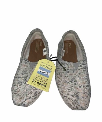 Toms Faux Fur Lined Classic Love Slip on Shoes Size 9 Thankful Print Warm New