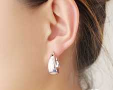 Sterling Silver Dome Sleeper Drop Hoop Huggie Earrings 16-18mm