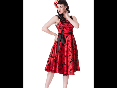 Hell Bunny Red flock tattoo Rock And Roll Rockabilly dress Size medium |  eBay