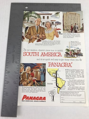 Panagra Pan American-Grace Airways Vtg 1954 Print Ad Art Airlines - Picture 3 of 3
