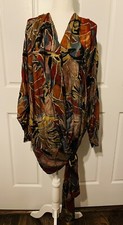 Vintage Judith Ann Creations Silk Abstract Print Sequin Tunic Cardigan Jacket S