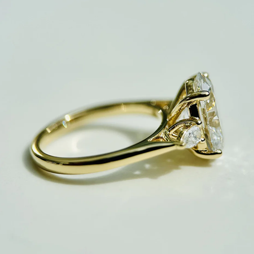 TTC Oval Cut Three Stone Moissanite Ring 14K White Gold Plated 3.5TCW 12X8 mm - Picture 9 of 10