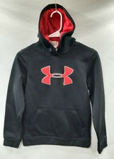 UNDER ARMOUR BOY'S LONG SLEEVE HOODIE BLACK/RED YOUTH SIZE M 100 POLYESTER