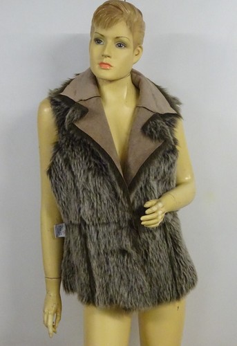 Vintage DENIM CO Faux Suede & Faux Fur Reversible Gillet Vest - Size 14 - Picture 4 of 7