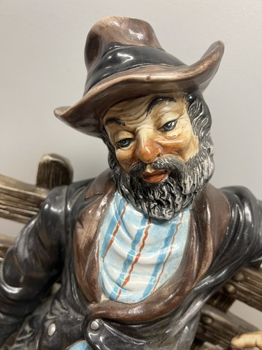CAPODIMONTE - Hobo Tramp Traveling On Bench Resting - Rare Vintage Signed 18” - Picture 2 of 12