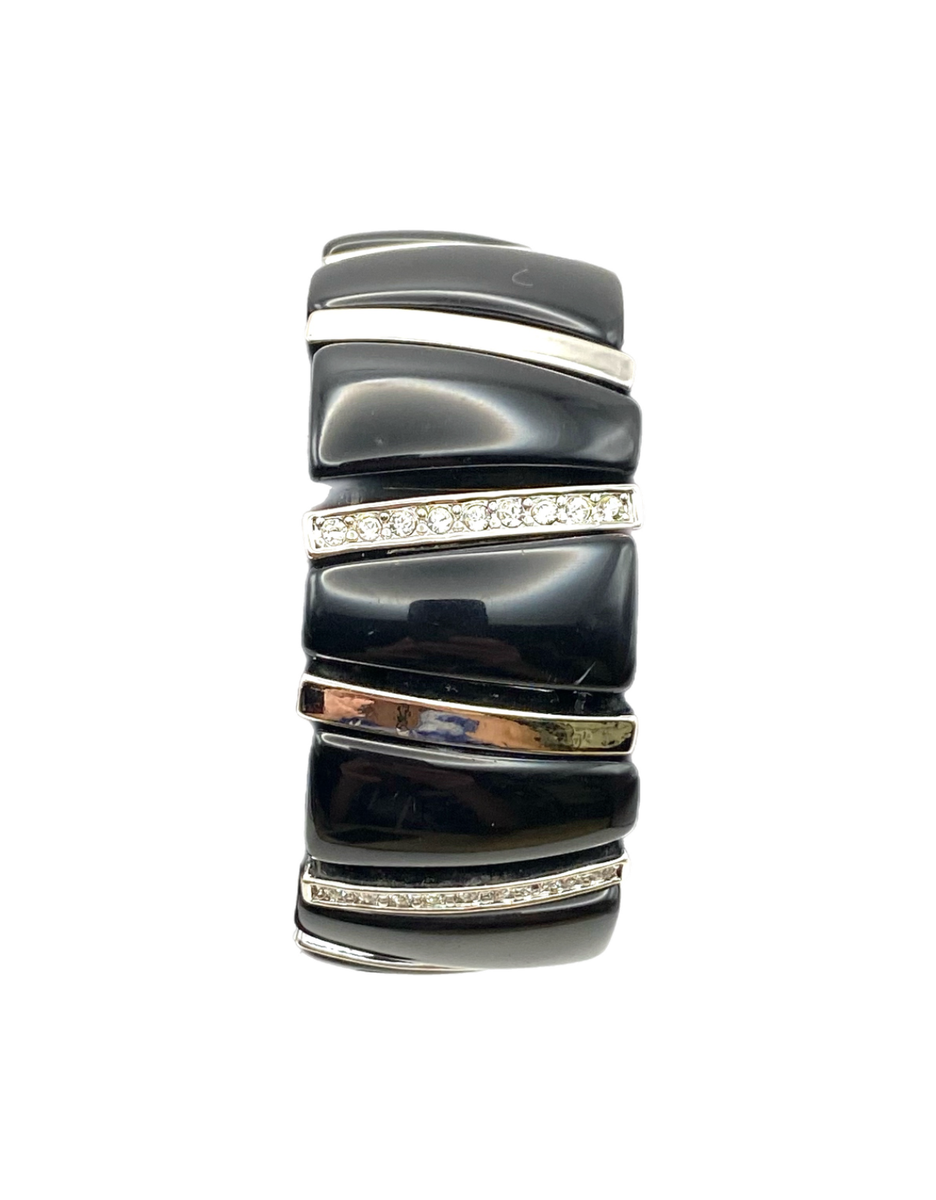 KJL Kenneth Jay Lane Black Enamel Clear Crystal Statement Stretch