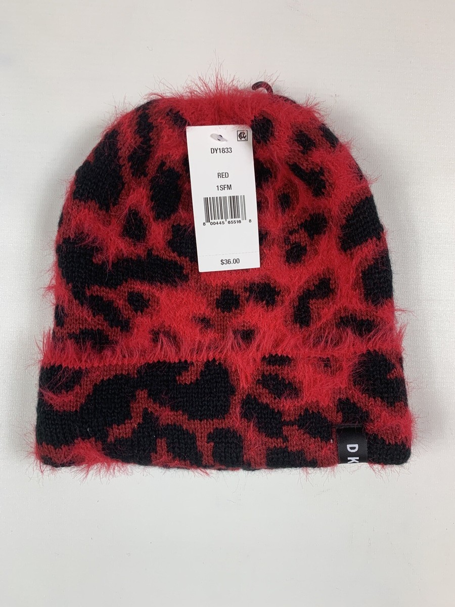 と. DKNY Women's Fuzzy Animal Print Beanie Knit Hat Leopard Red #Y9 | eBay