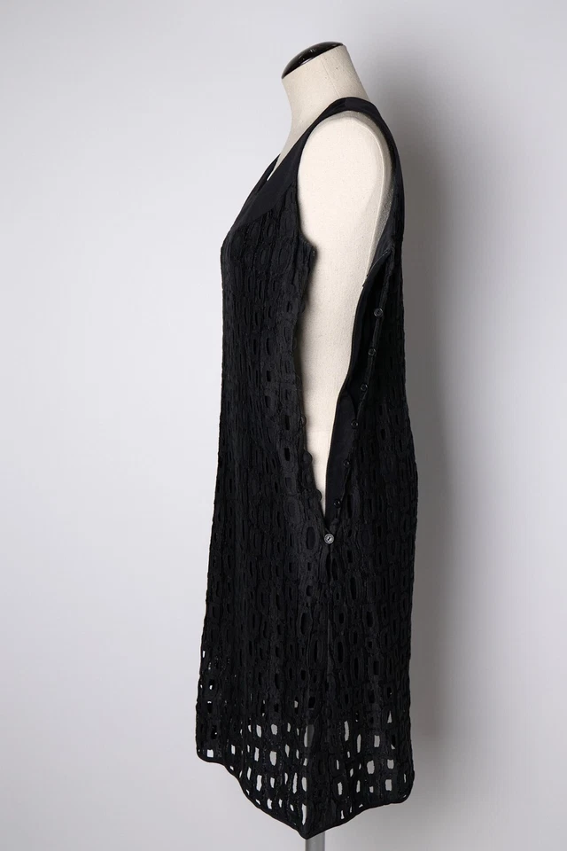 Escada Elements Sheath Dress Womens 6/36 Black Geometric Lace Cotton Square Neck - Image 2 of 4