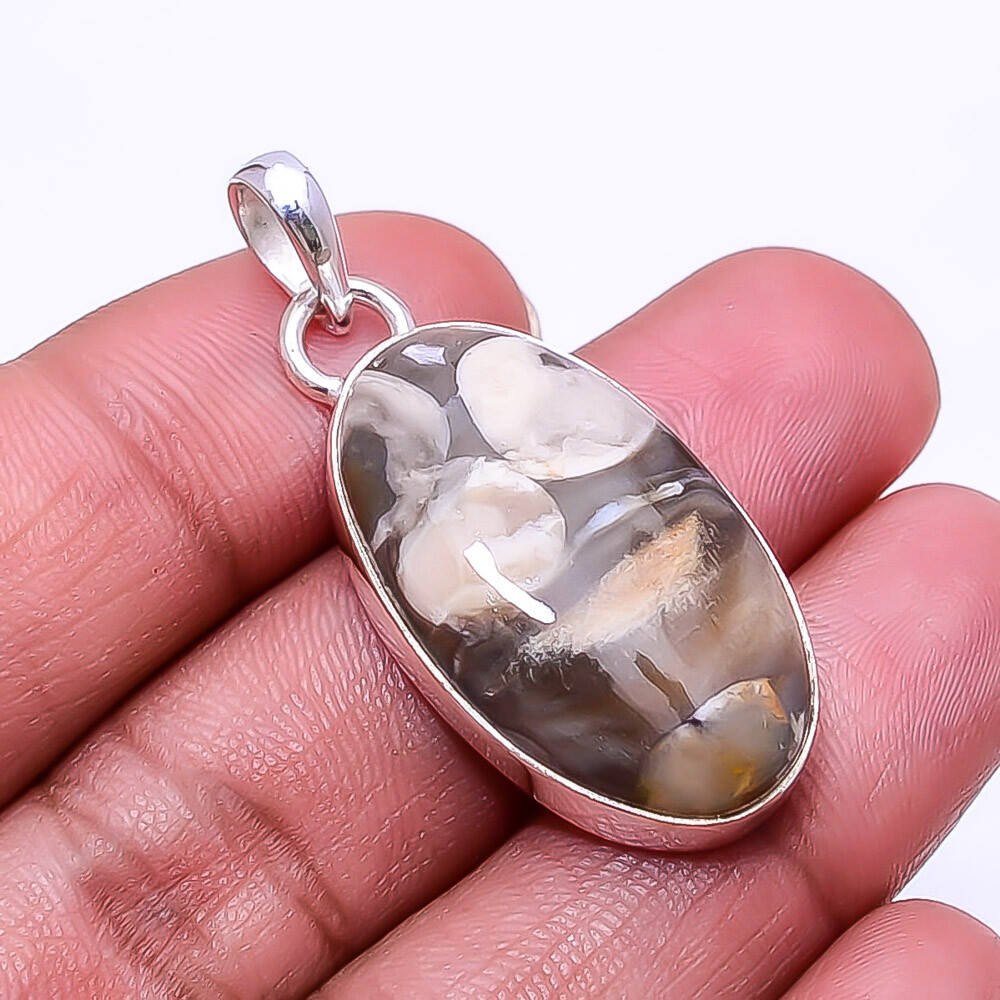 Petrified Peanut Wood Jasper Silver Pendant Valentine Gift 1.56 inch P39