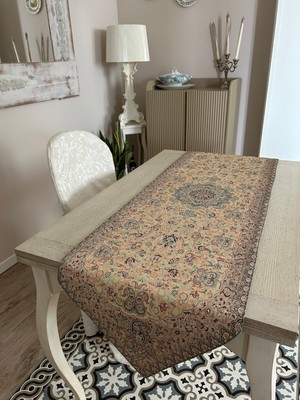 Perserläufer Naturseide 100% Tischdecke Tisch bestickt Teppich Bett