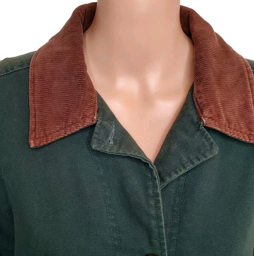 Vintage Woolrich L Barn Coat Field Chore Jacket Pine Green Canvas Fleece Lined - Picture 3 of 14