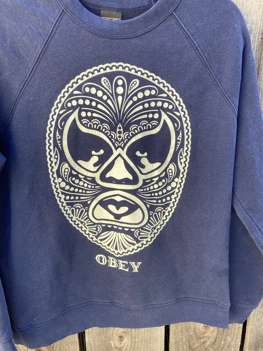 Men s Obey Navy Blue Lucha Libre Crew Neck Sweatshirt M Cotton