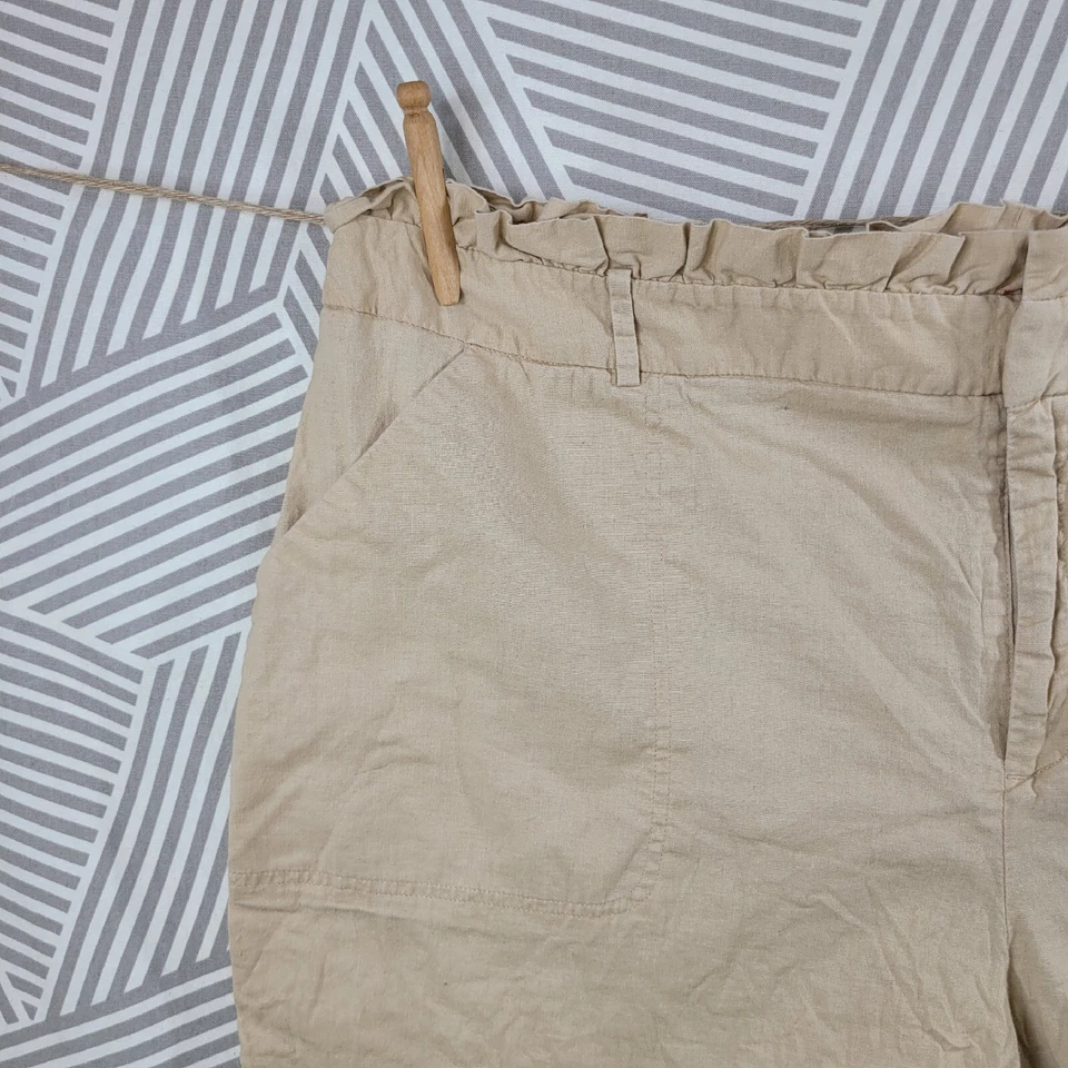 Pantalones Cortos Ava Viv Talla Grande 26W Bronceado Lino Bolsa de Papel Cintura Informal Mujer Foto 2 de 4