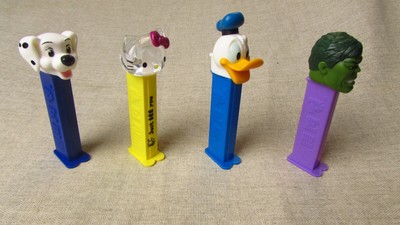 4er Set PEZ Spender; Hello Kitty, Hulk, Donald Duck & 101 Dalmation Pup A