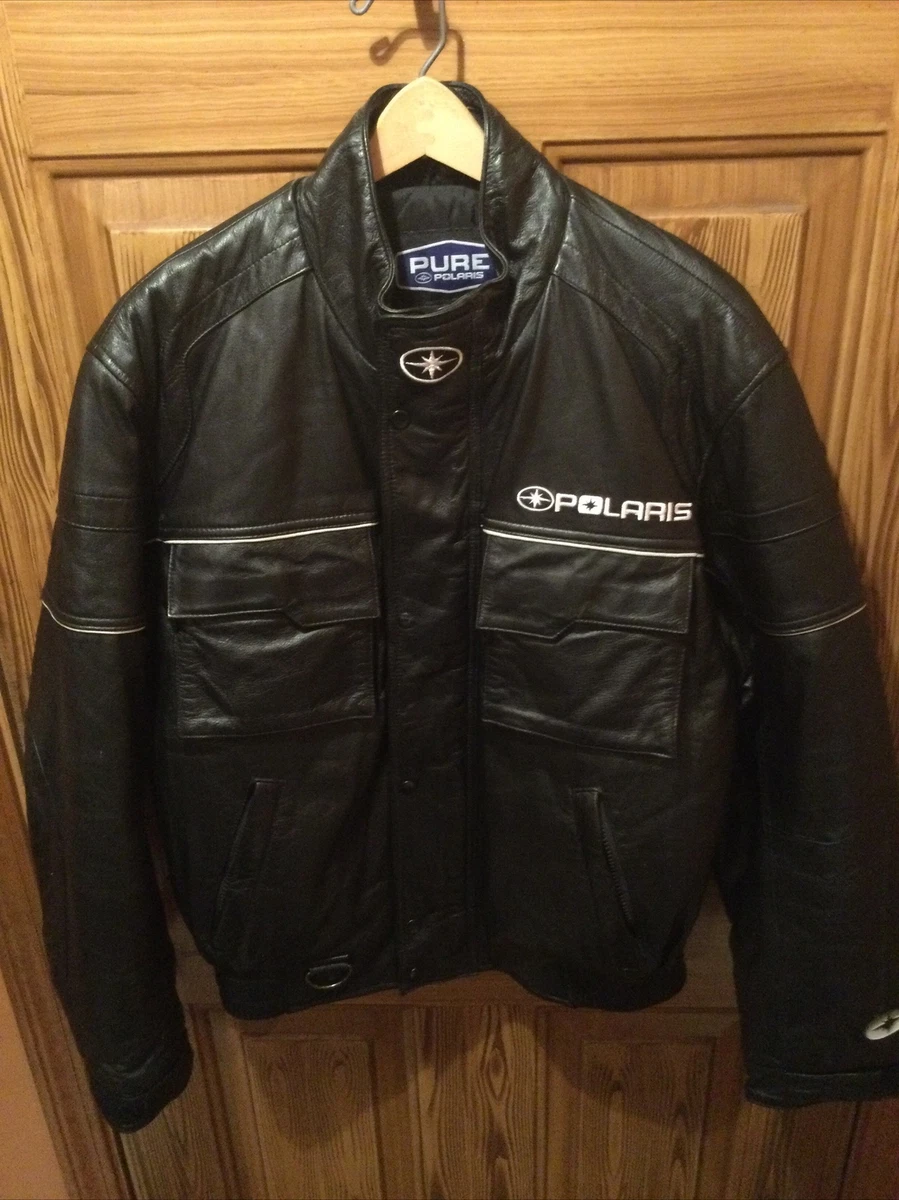 RARE Vintage Leather Pure Polaris Snowmobile Racing Jacket Coat Size Medium