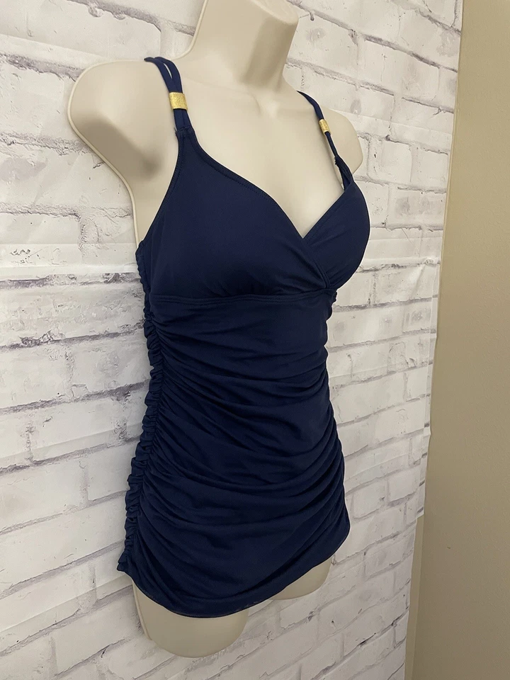 Lauren Ralph Lauren Size 8 Blue Draped Front One Place Slimming Swimsuit Resort - Image 4 of 4