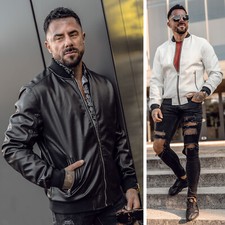 Kunstlederjacke Jacke Bikerjacke Sweatjacke Classic Unifarben Herren BOLF Casual