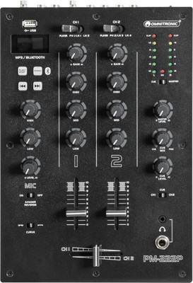 Omnitronic PM-222P 2-Kanal DJ-Mixer 2 Eingänge Mikro Eingang Cue USB Vorhören