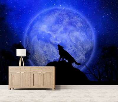3D Moon Star Wolf ZHU401 Animal Wallpaper Wall Mural Removable Self-adhesive Zoe