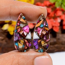 Spiny Copper Oyster Turquoise Pear Cabochon Gemstone Pair 15 Ct. 24X10X3 mm