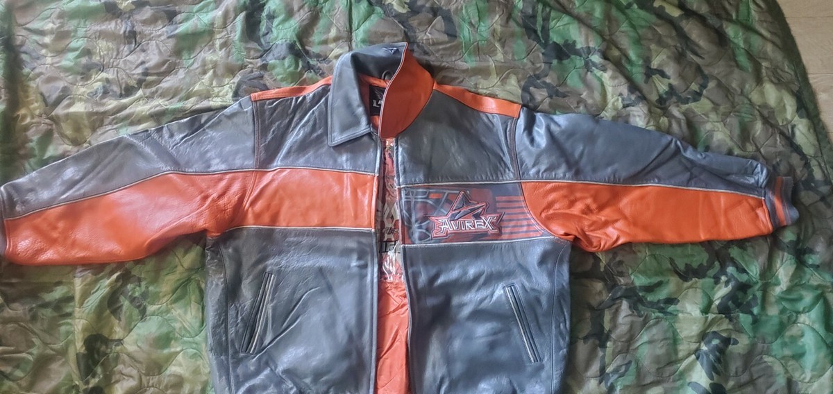 Rare Men's Vintage Avirex NYC Leather Jacket orange/grey Sz Rare Men's Vintage Avirex NYC Leather Jacket orange/grey Sz