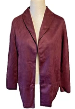 Burgundy Size 12 Open Jacket Studio Outerware Suede Look