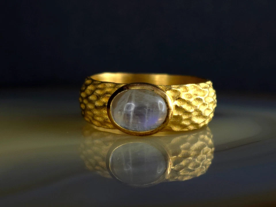 Ring Silber 925 Mondstein 19,2 mm Juwelo Hammerschlag - extravagant & schimmernd - Bild 4 von 4