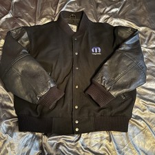 Dodge Mopar Black wool Jacket  Leather Sleeves JH Design Embroidered Patches