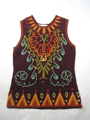 Vtg 80s 90s Peruvian Connection Tunic Sweater Vest Womens M Fancy Knit Nice!