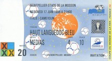 TICKET: WORLD CUP 1998 FRANCE - Italy v Cameroon (@ Montpellier) MATCH 20