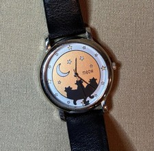 Reloj de pulsera vintage Working Meow marca gato gatito negro correa de cuero