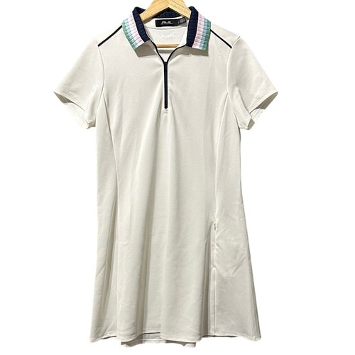 RLX Ralph Lauren Golf Dress Womens Large White Striped Collar Quarter Zip Pique