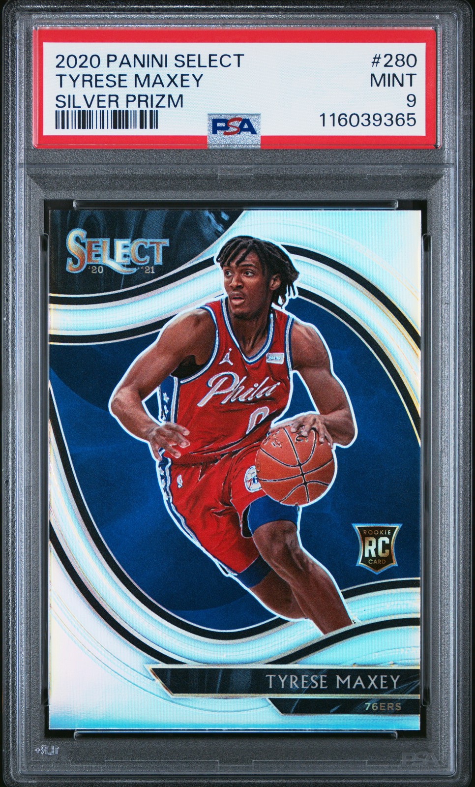 2020 PANINI SELECT SILVER PRIZM #280 TYRESE MAXEY PSA 9