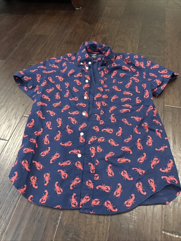 J. Crew Slim Navy Flex-Washed Lobster Casual Short Sleeve Shirt, Men's Small