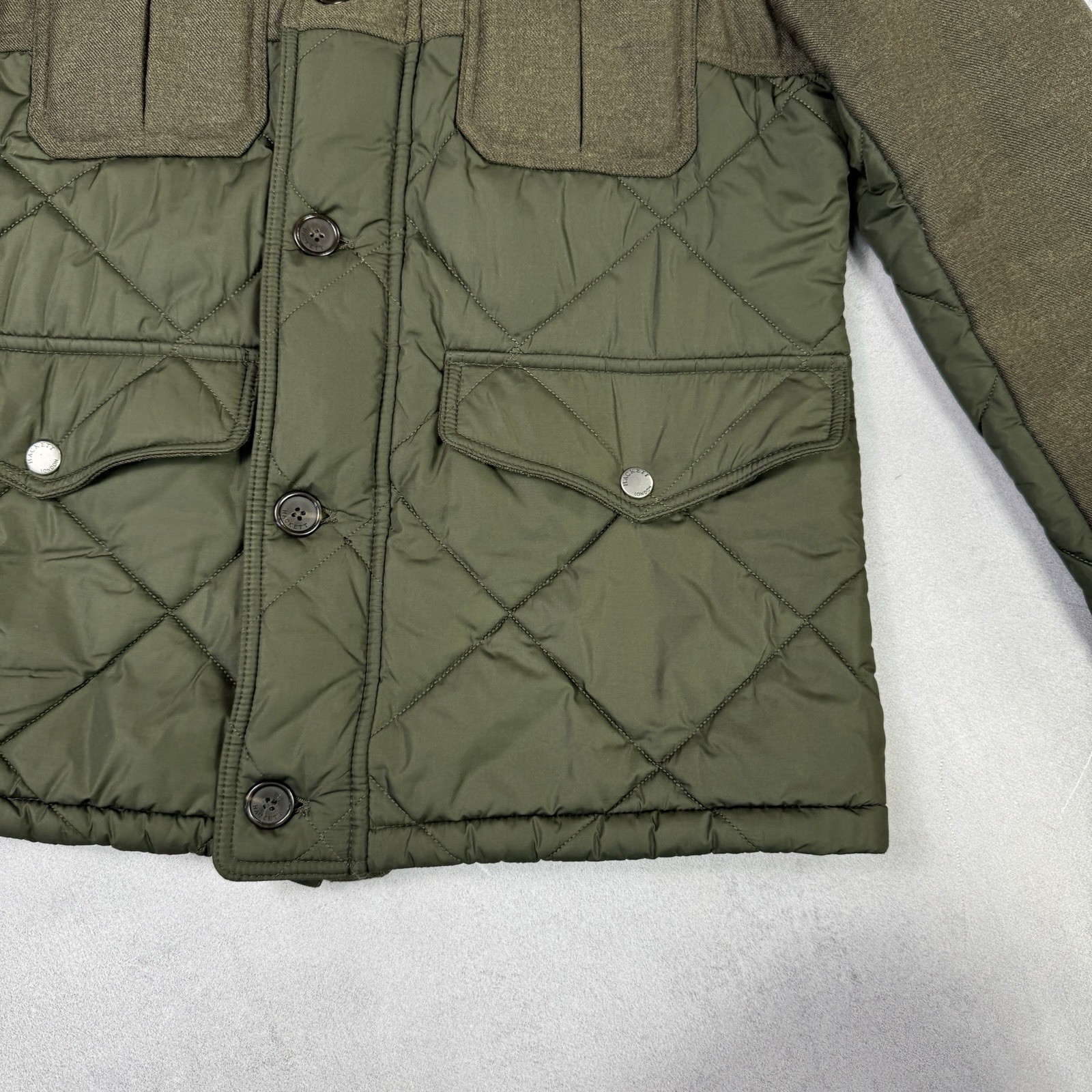Hackett London Men Wool/Nylon Quilted Jacket Olive Size M image 8