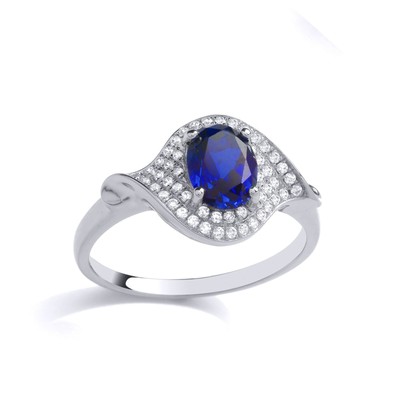 925 Silber Jewelco London blau oval CZ schöner blauäugiger Cluster Cocktail Ring