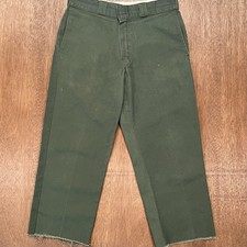 Dickies 874 Green Work Pants with Distressed Frayed Hem