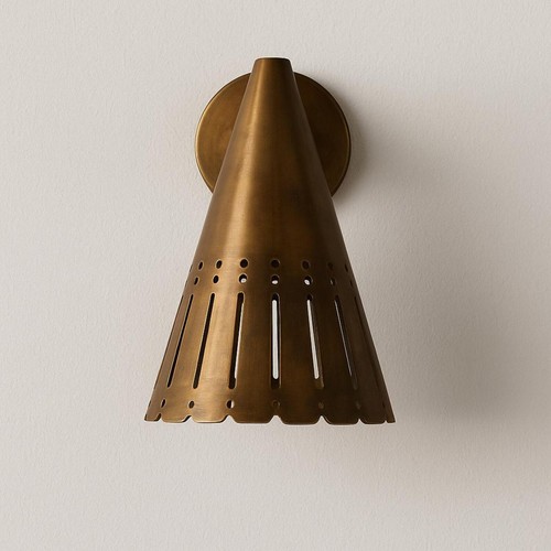 1950 Mid Century Raw Brass Wall Scone Industrial Diabolo Cone Sputnik Italian - Picture 2 of 5