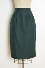 vintage 80s pencil skirt wool forest green high waist rise secretary basic M