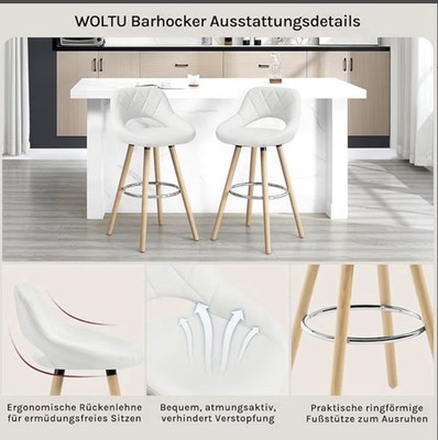 WOLTU 2x Barhocker Kunstleder mit Lehne Fußstütze Weiß zum halben Preis 