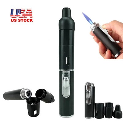 All-in-1 Pipe Windproof Click Butane Refillable Torch Lighter Click-N-Hit Black