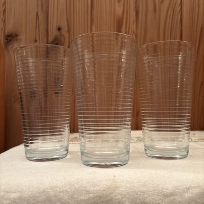 Pasabahce Doro 16 Oz Clear Glass Tumblers/Glasses Horizontal Lines Optic Set-3