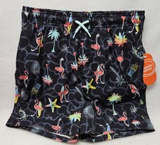 Wonder Nation Boys "Tropical Flamingos" Quick Dry Swim Trunks, Size M 8 /New